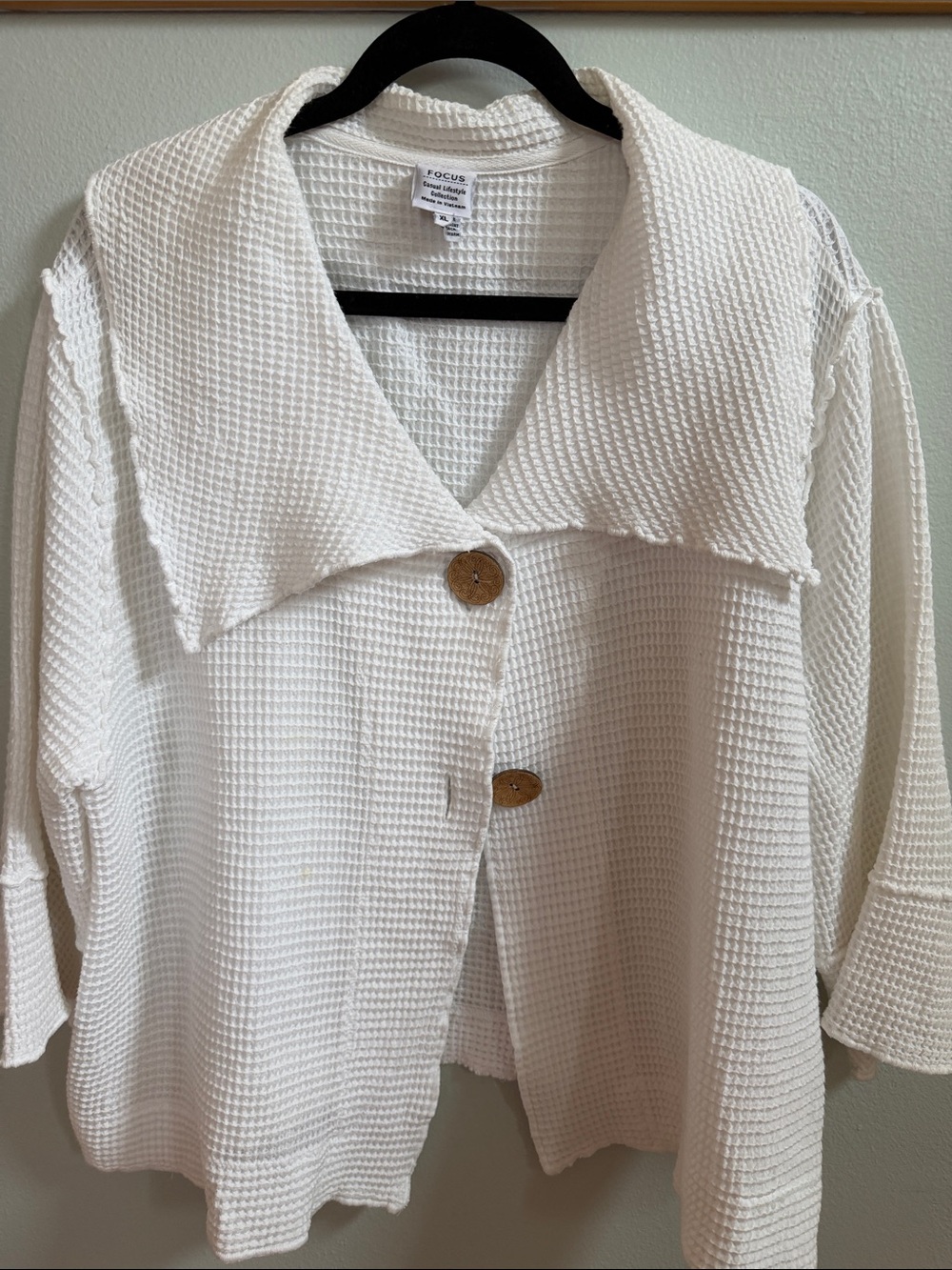 Focus Cream Waffle-Knit Button Front Cardigan